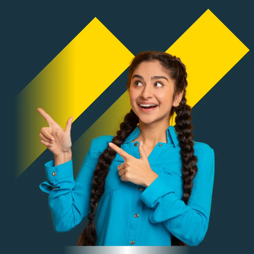 A girl pointing out the Tuition Click Contact details.